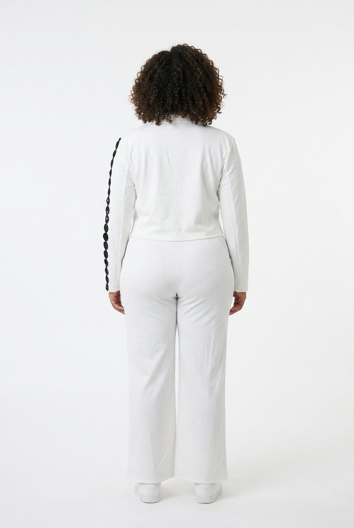 Stylish Sisters Double-Breasted Cropped Blazer and Trouser Set - White