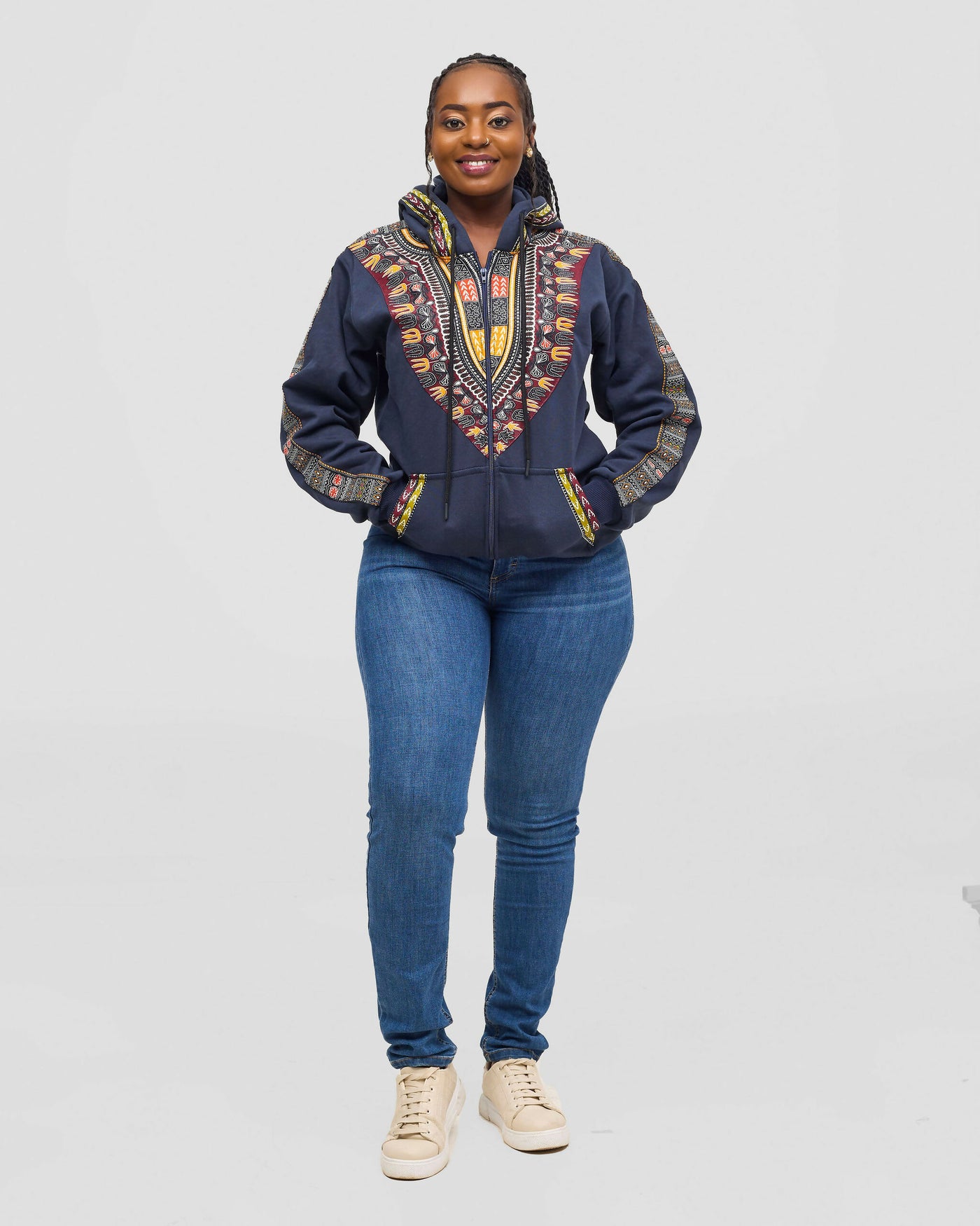 Rafiki Threads Curvy Plus Size Dashiki Hoodie - Navy Blue
