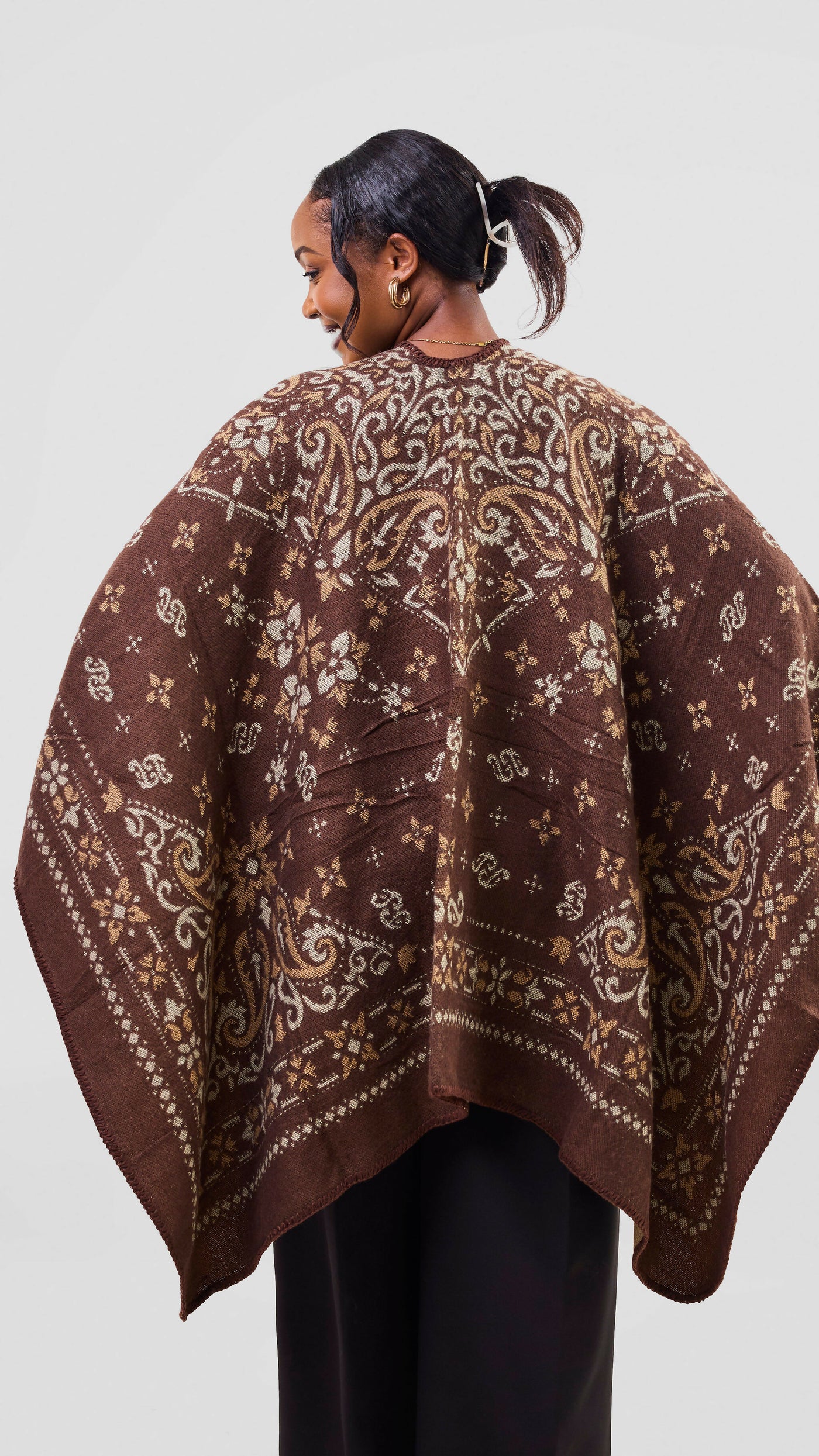 Afrodame Light Floral Poncho - Brown