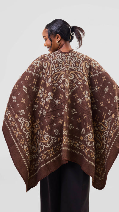 Afrodame Light Floral Poncho - Brown