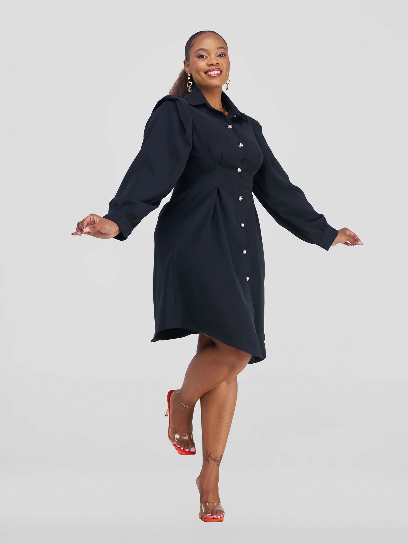 Elan CocoAfrike  Eila Shirt Dress - Black