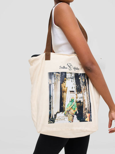 Sulha Afrika Lady In Leso Tote Bag - Cream White - Shopzetu