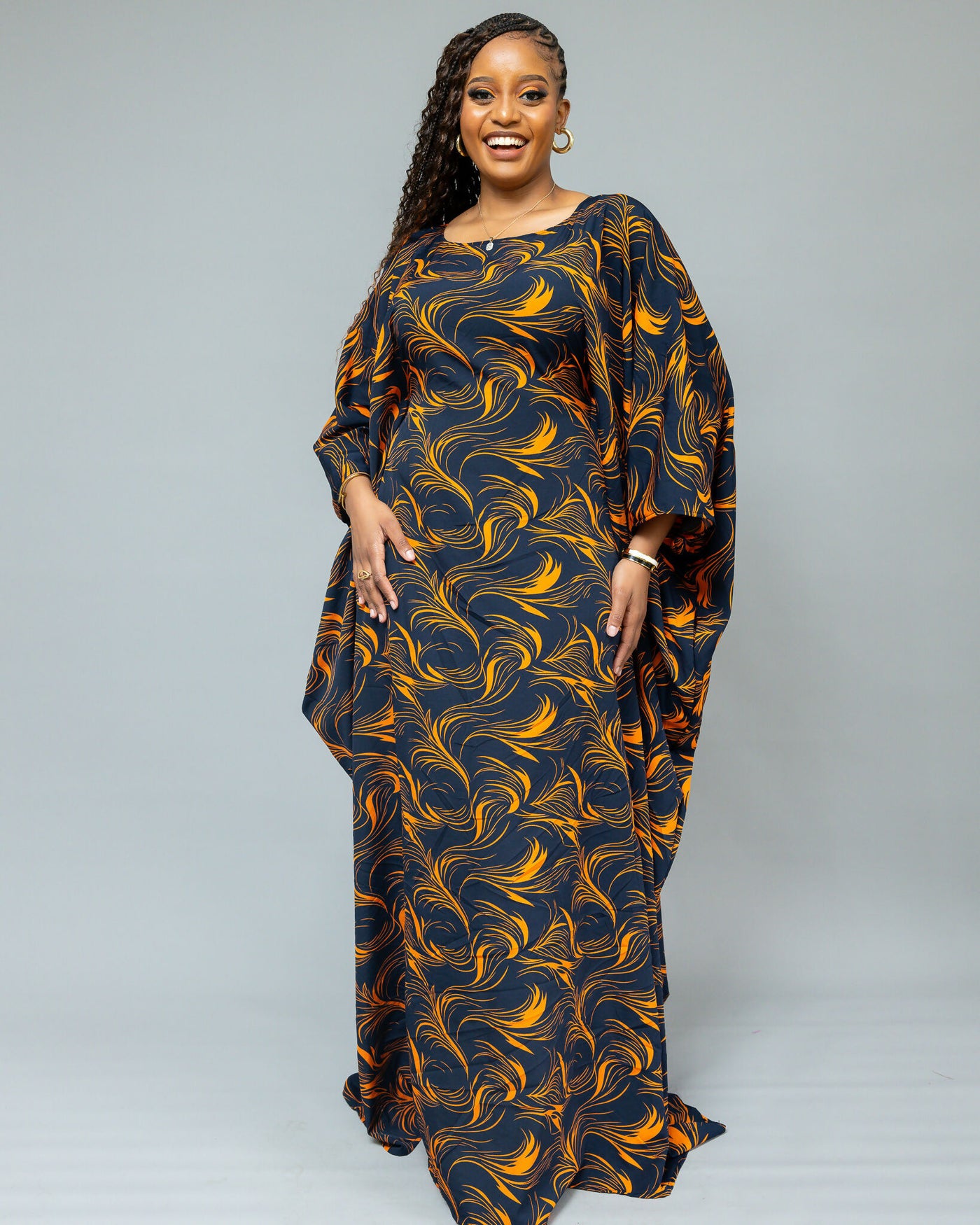 African Yuva Serenity Kaftan Dress - Navy Blue