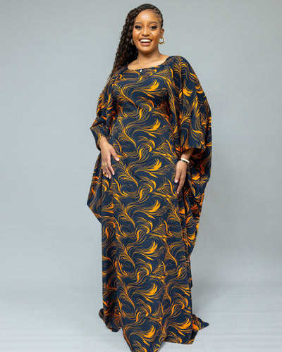 African Yuva Serenity Kaftan Dress - Navy Blue
