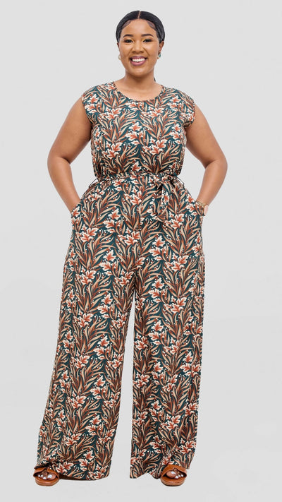 Lizola Zoputan Jumpsuit - Green / Cream / Brown - Shopzetu
