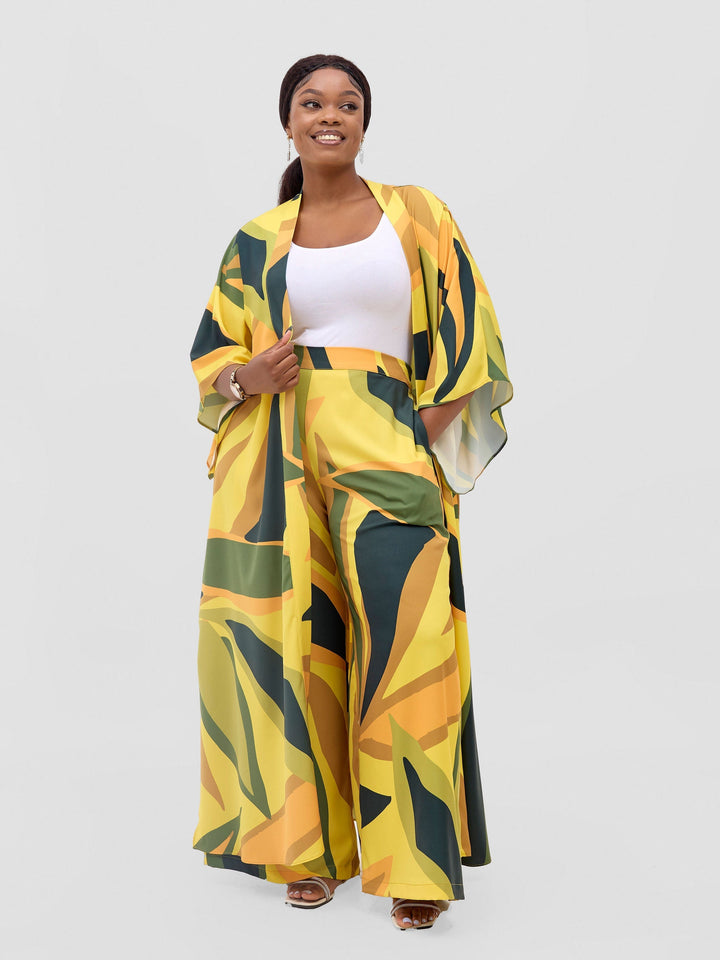Vivo Kelemi Flared Sleeve Kimono - Yellow / Green Lana Print