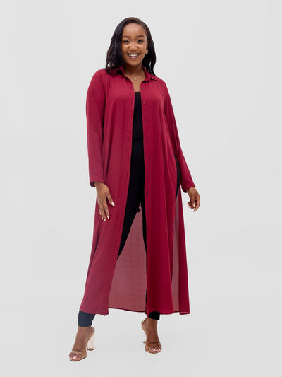 Vivo Wena High Slit Maxi Shirt - Burgundy - Shopzetu