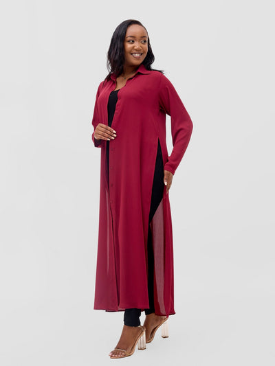 Vivo Wena High Slit Maxi Shirt - Burgundy - Shopzetu