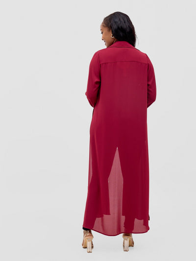 Vivo Wena High Slit Maxi Shirt - Burgundy - Shopzetu