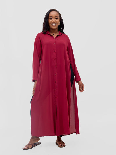 Vivo Wena High Slit Maxi Shirt - Burgundy - Shopzetu