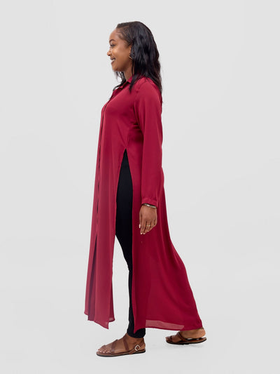 Vivo Wena High Slit Maxi Shirt - Burgundy - Shopzetu