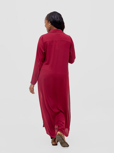 Vivo Wena High Slit Maxi Shirt - Burgundy - Shopzetu
