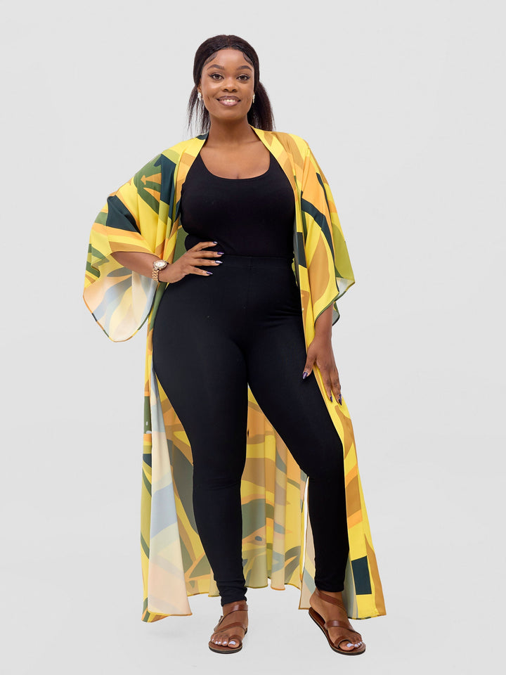 Vivo Kelemi Flared Sleeve Kimono - Yellow / Green Lana Print