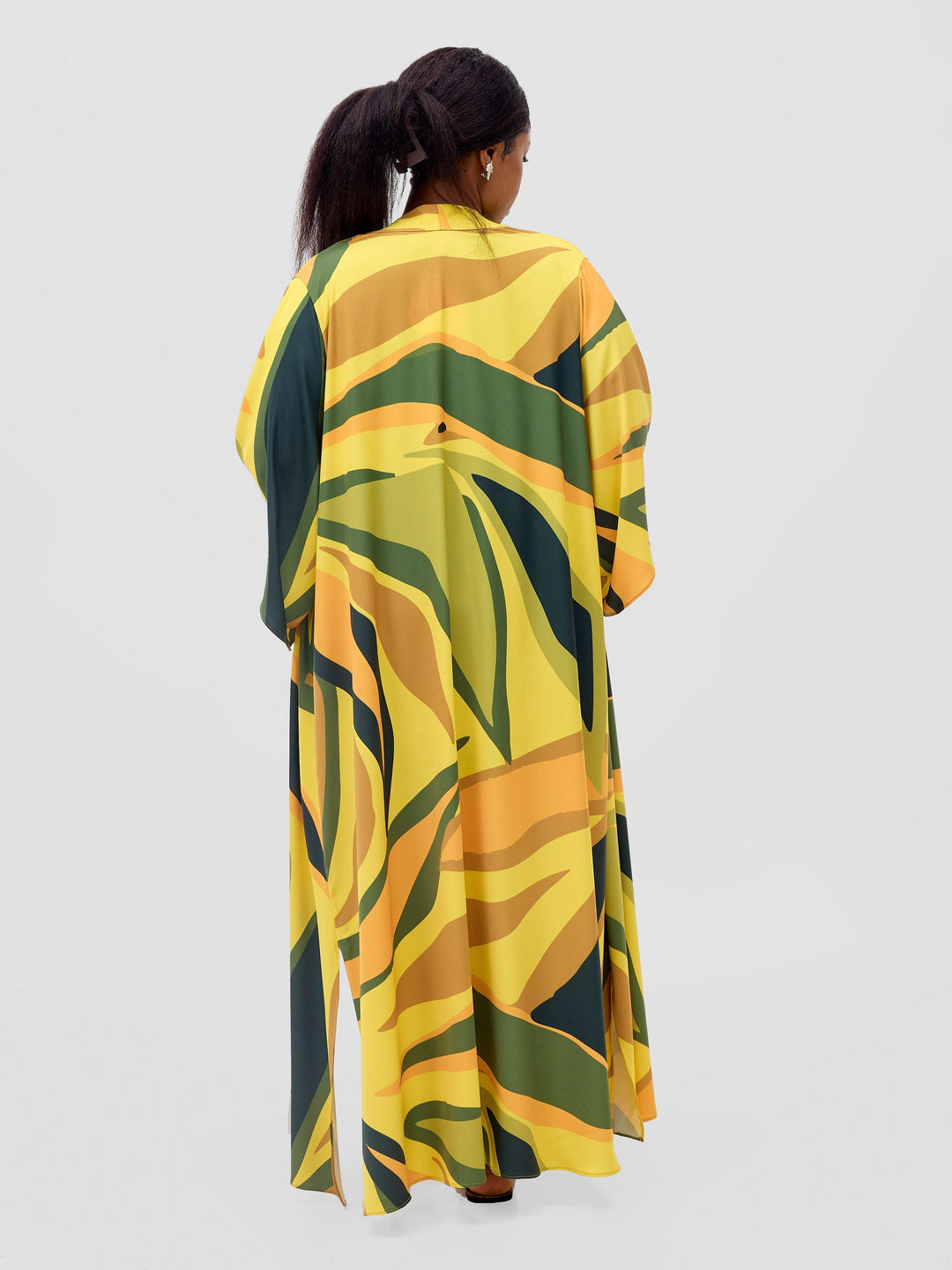 Vivo Kelemi Flared Sleeve Kimono - Yellow / Green Lana Print