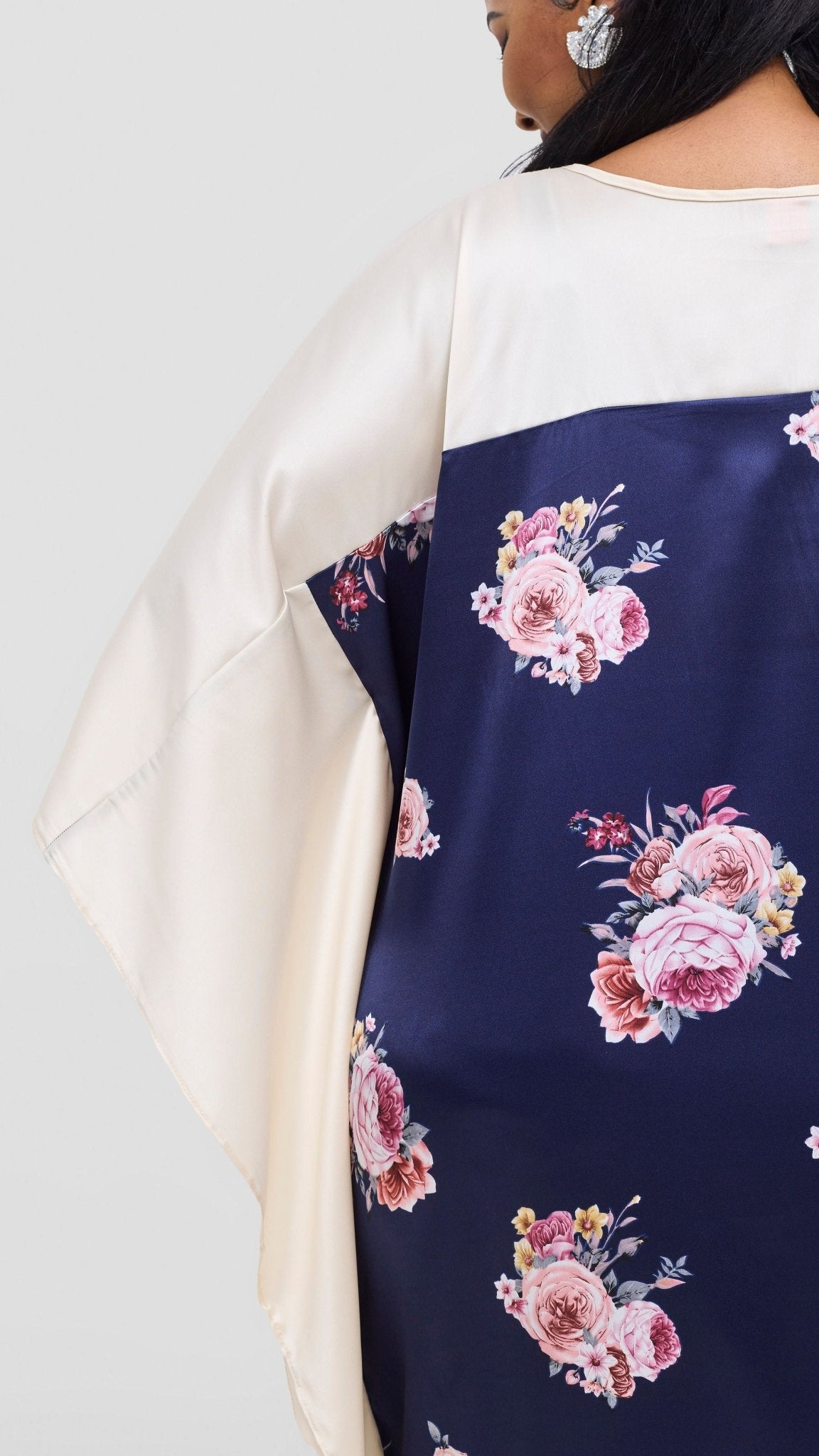 Vivo Keza Satin Border Maxi Kaftan - Navy / Pink Print - Shopzetu