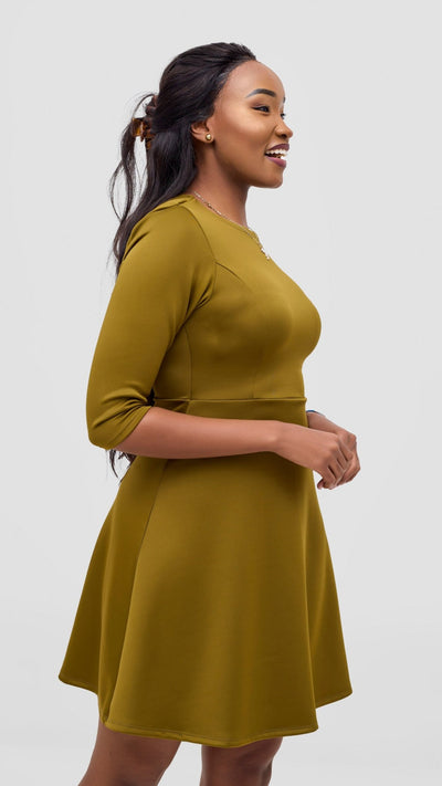 Vivo Diella 3/4 Sleeve A - Line Dress - Dark Olive - Shopzetu