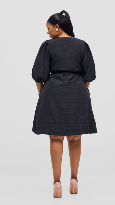 Vivo Alani High Low Dress - Black Textured Print - Shopzetu