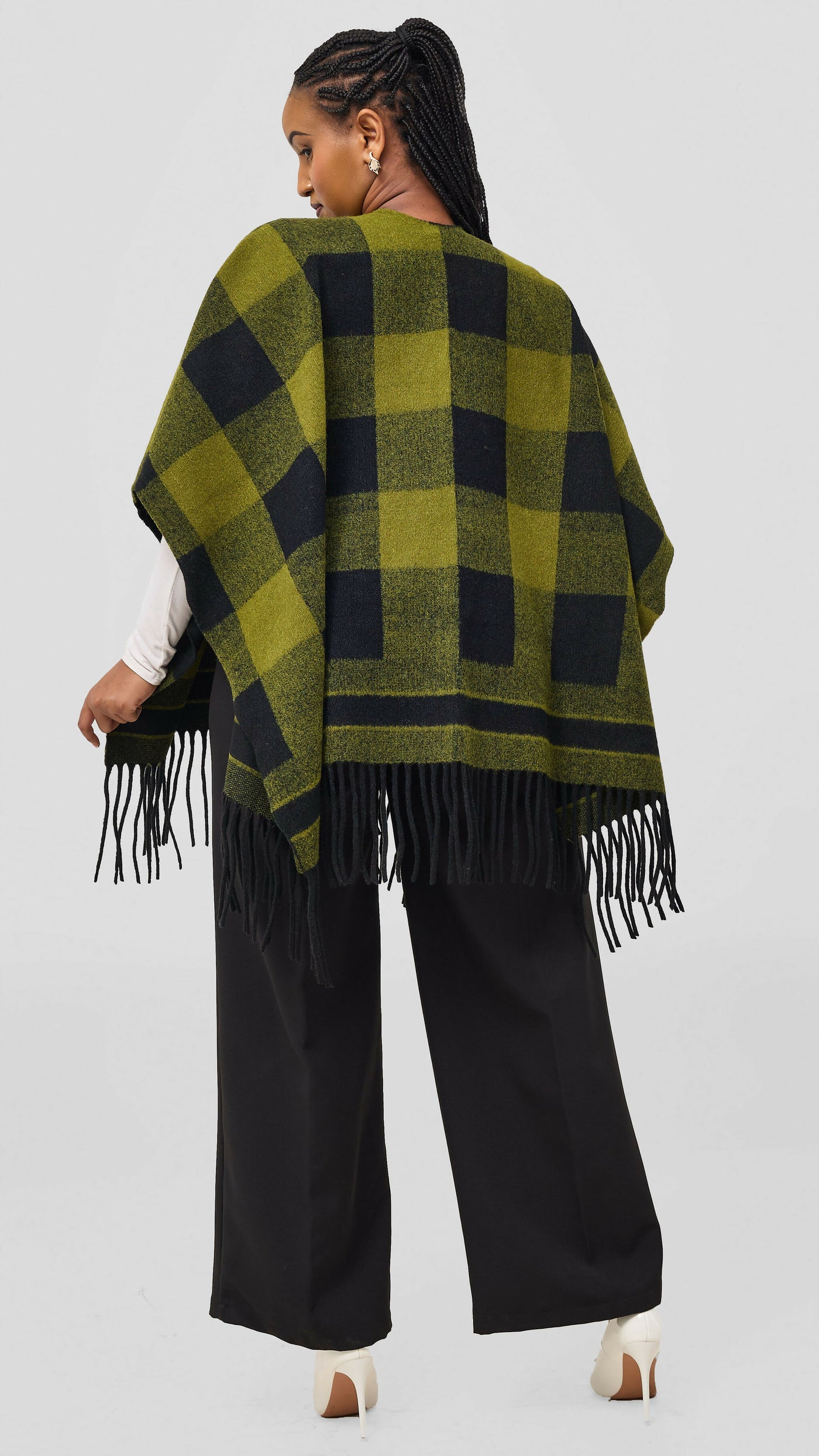 Afrodame Heavy Checked Poncho - Green