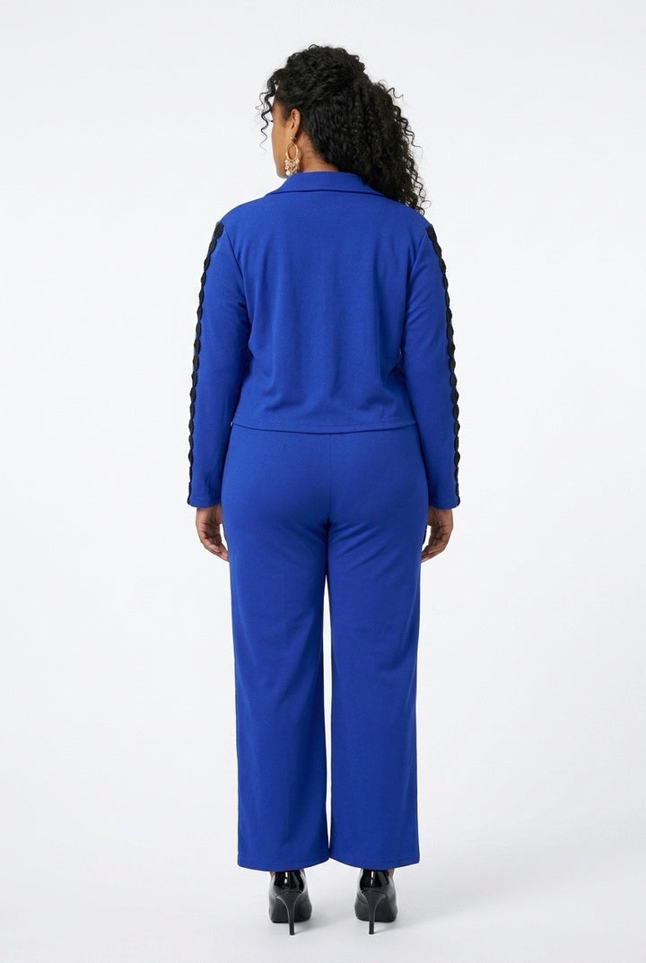 Stylish Sisters Double-Breasted Cropped Blazer and Trouser Set - Blue