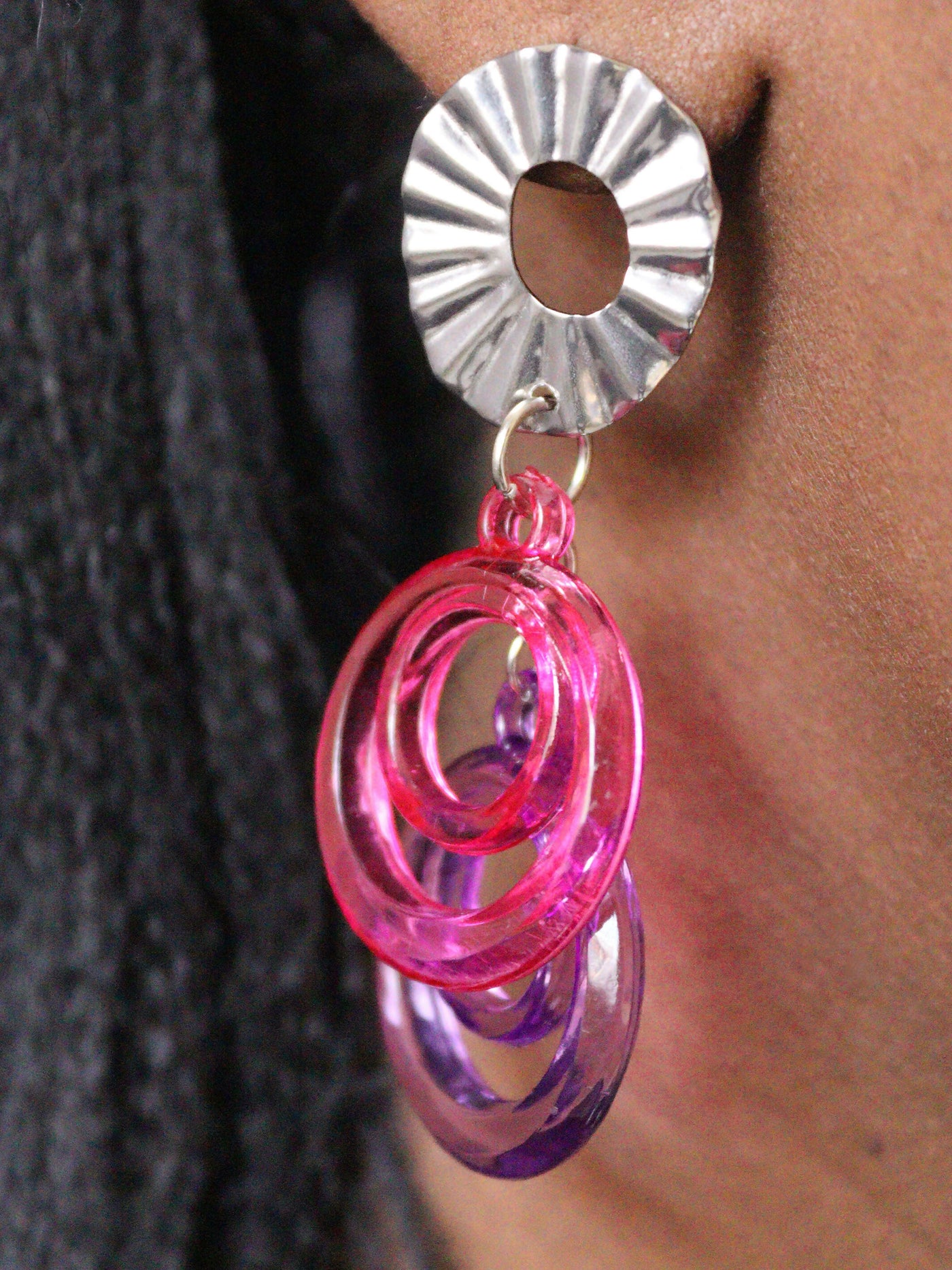 fuschia and purple double o earrings to pair with dresses, work wear, pants or tops