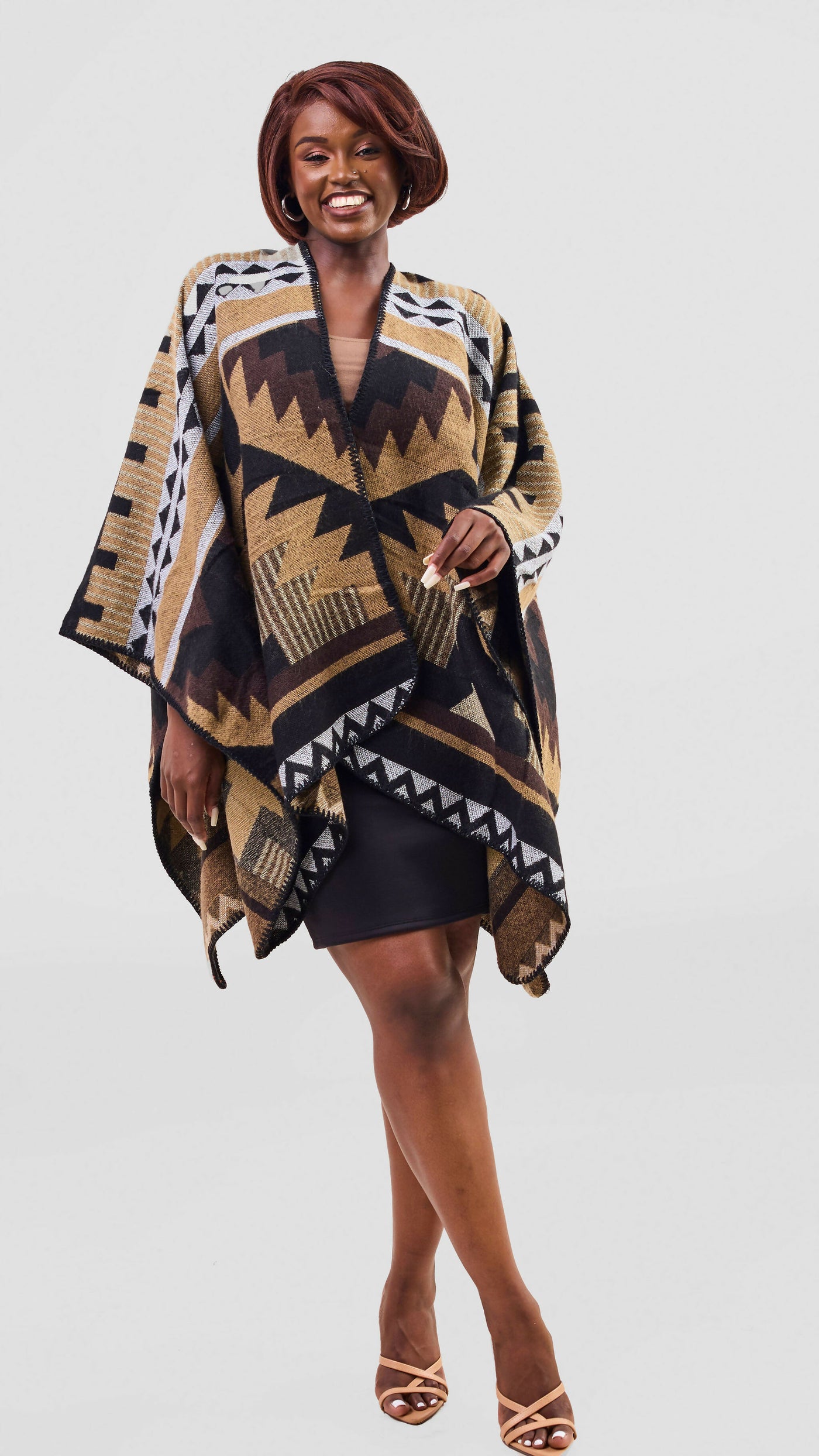 Afrodame Light Poncho - Brown / Black