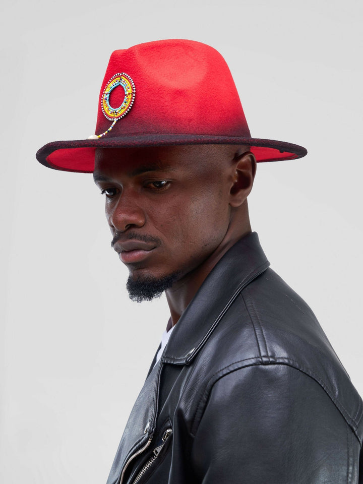 Umbo Collections Beaded Fedora Hat - Red - Shopzetu