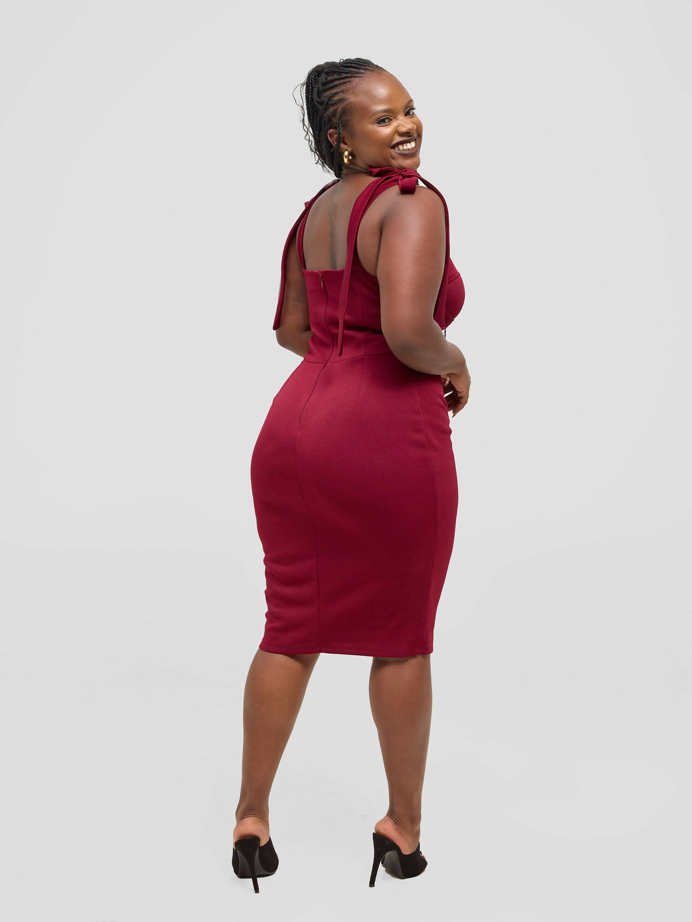 Elsie Glamour Valentina Knot Tie Dress - Burgundy - Shopzetu