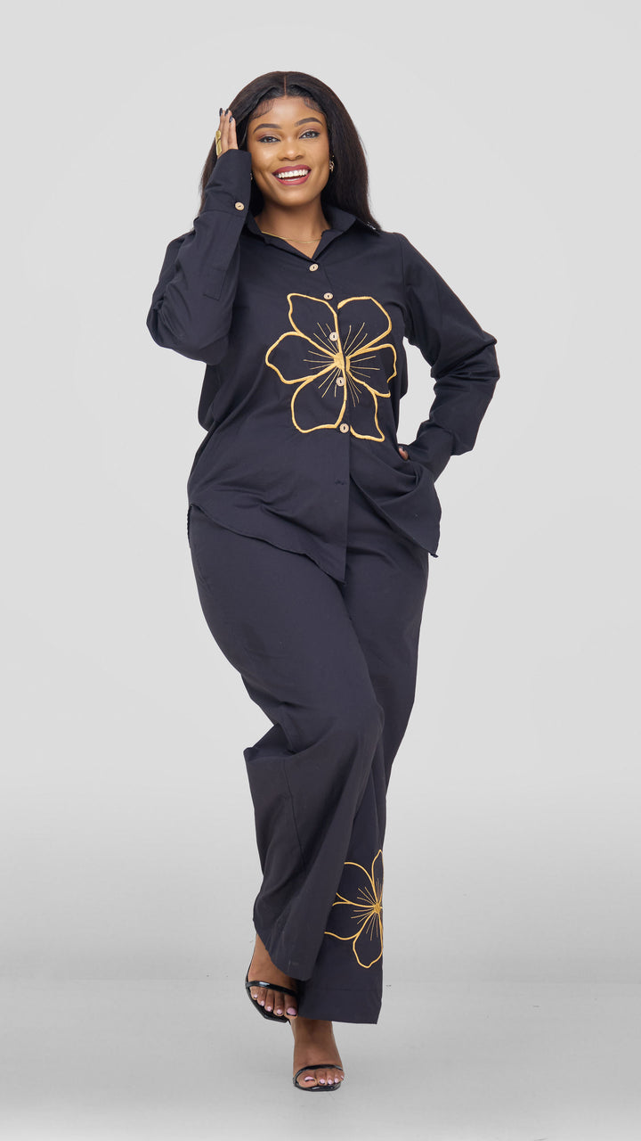 Inroses Joyful Linen Two Pieces Set - Black / Gold
