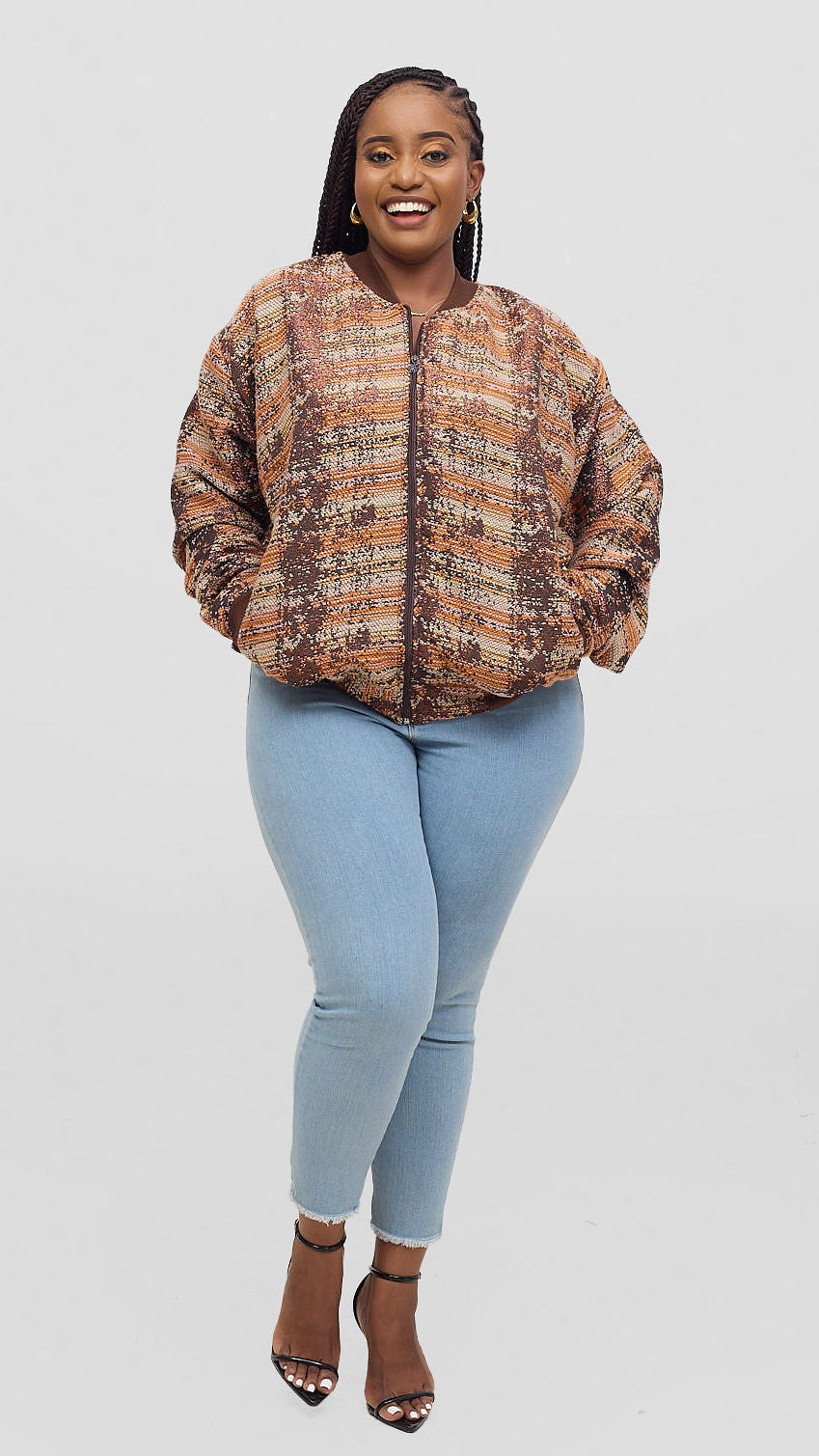 Marumara Creations Sika Knit Bomber Jacket - Brown