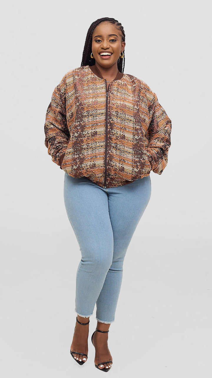 Marumara Creations Sika Knit Bomber Jacket - Brown