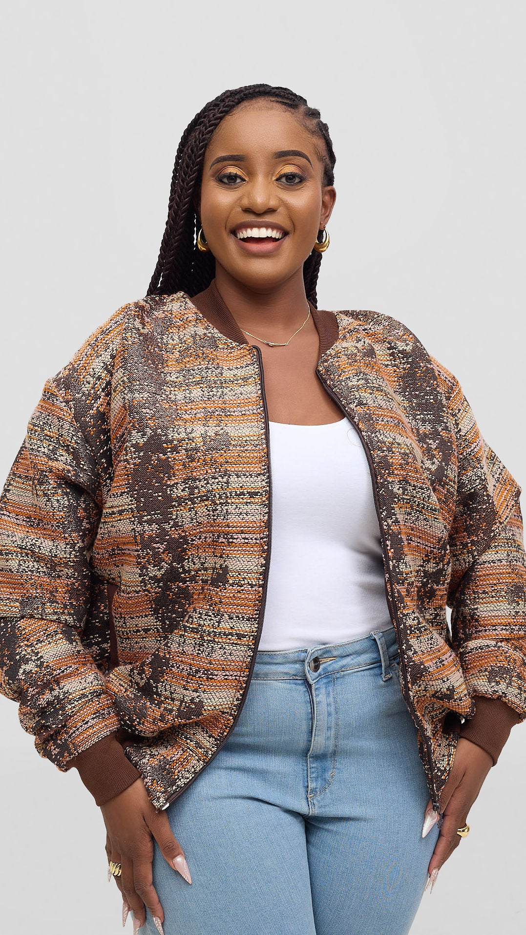 Marumara Creations Sika Knit Bomber Jacket - Brown