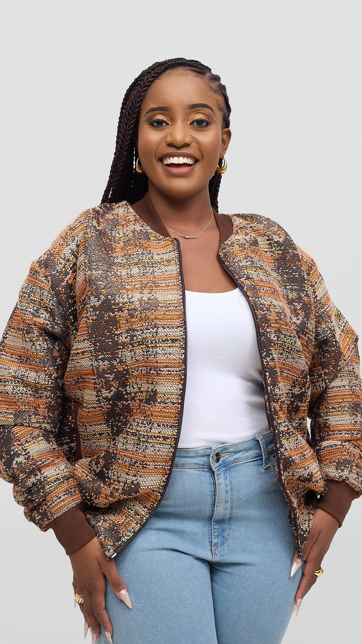 Marumara Creations Sika Knit Bomber Jacket - Brown