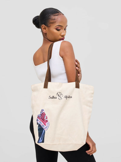 Sulha Afrika Lady In Leso Tote Bag - Cream White - Shopzetu