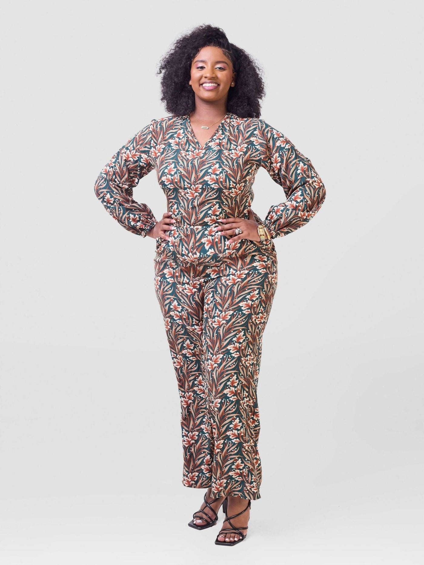 Lizola Wamuhu Jumpsuit - Green / Cream / Brown - Shopzetu