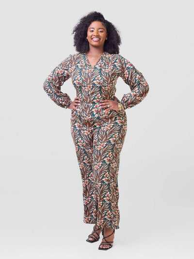 Lizola Wamuhu Jumpsuit - Green / Cream / Brown - Shopzetu