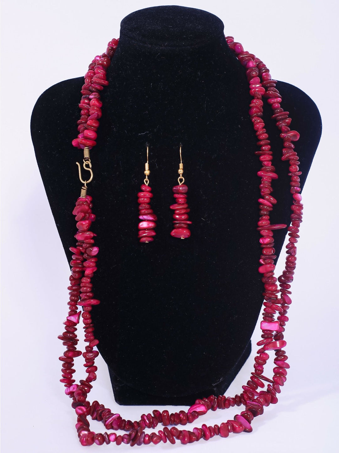 Double Layered Ceramic Beads Necklace Set - Purple - Shopzetu