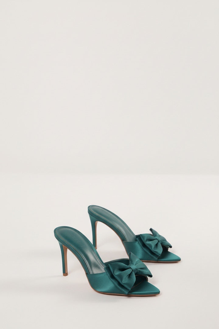 Stylish Sisters Satin heeled mules - Emerald Green