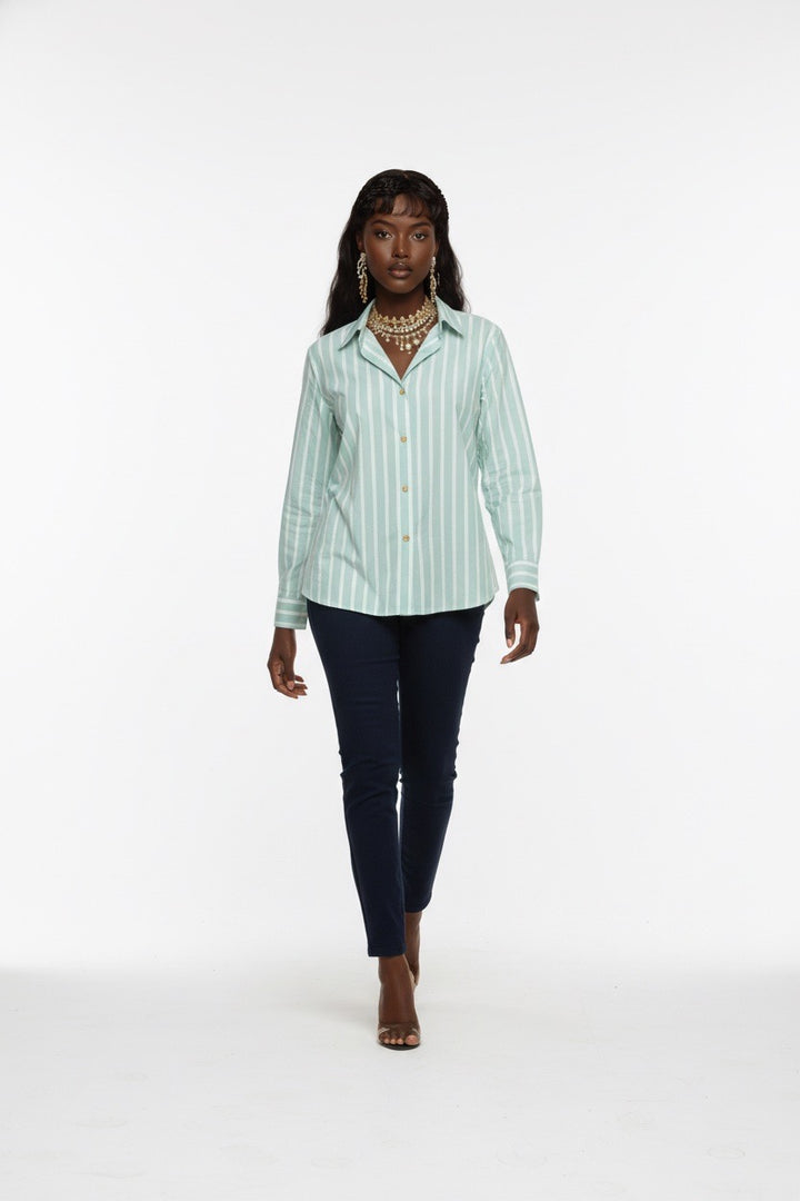 Stylish Sisters Classic Button Down Shirt - Green & White