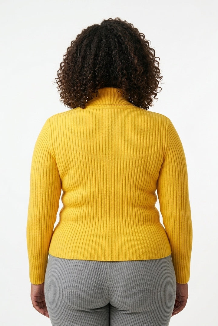Stylish Sisters Ribbed Turtleneck Sweater - Yellow