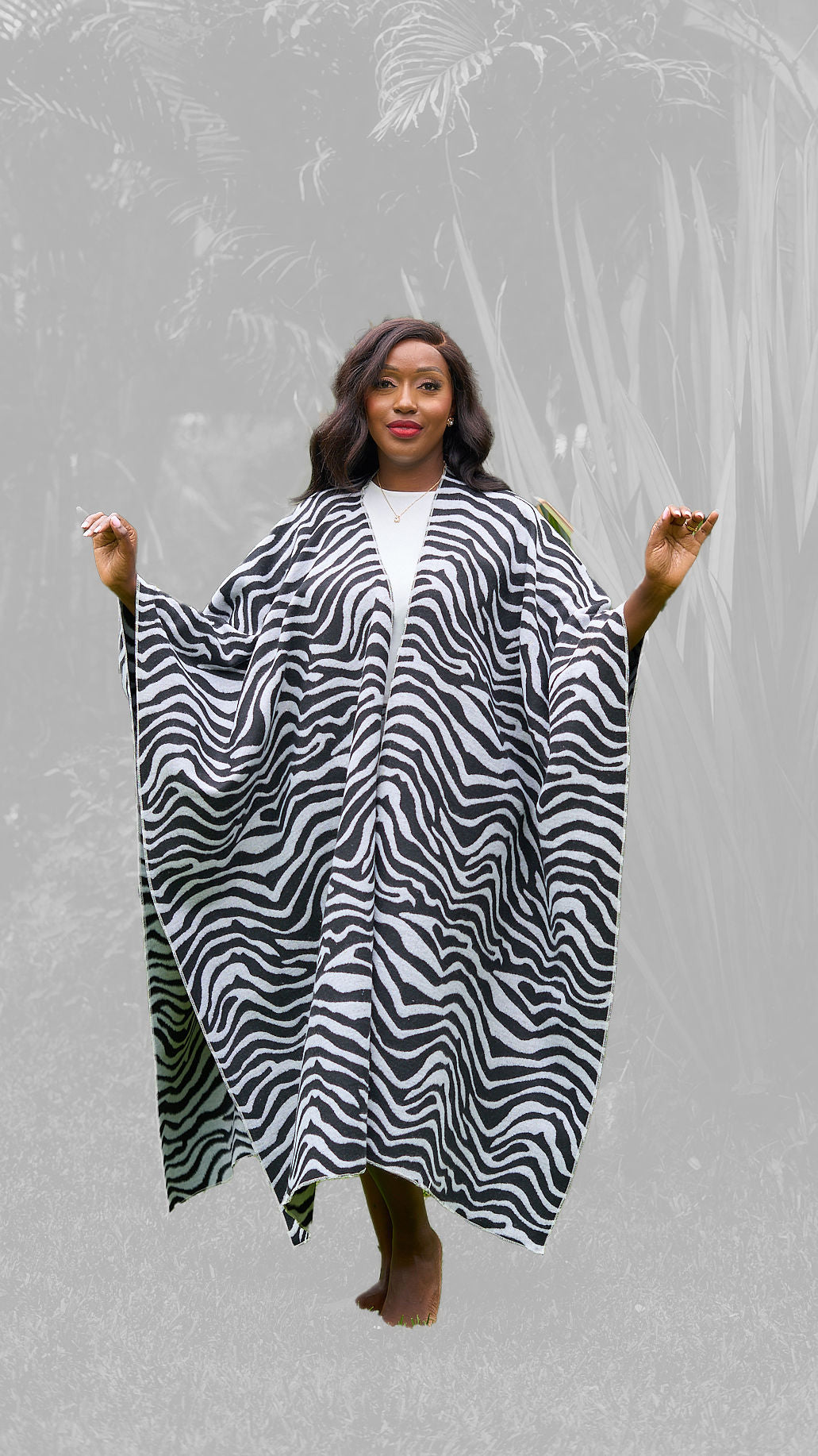 Kakiba Collections Terry Reversible Long Poncho - Black / White
