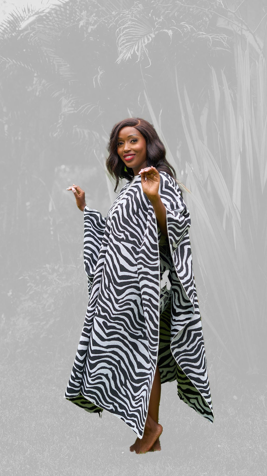 Kakiba Collections Terry Reversible Long Poncho - Black / White