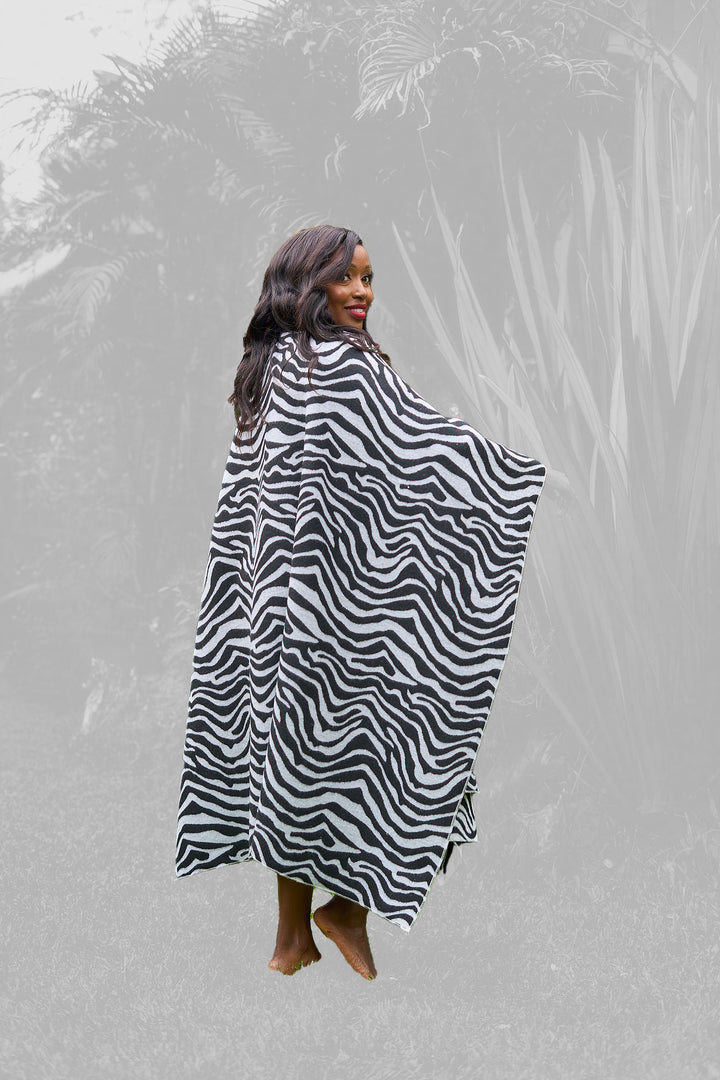 Kakiba Collections Terry Reversible Long Poncho - Black / White