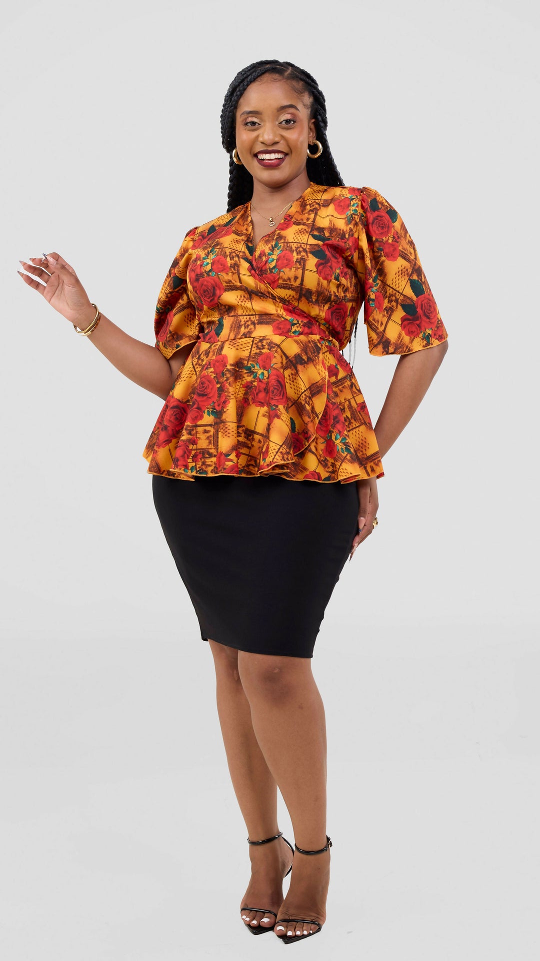 Lizola Bigan Blouse Top - Red Flowered