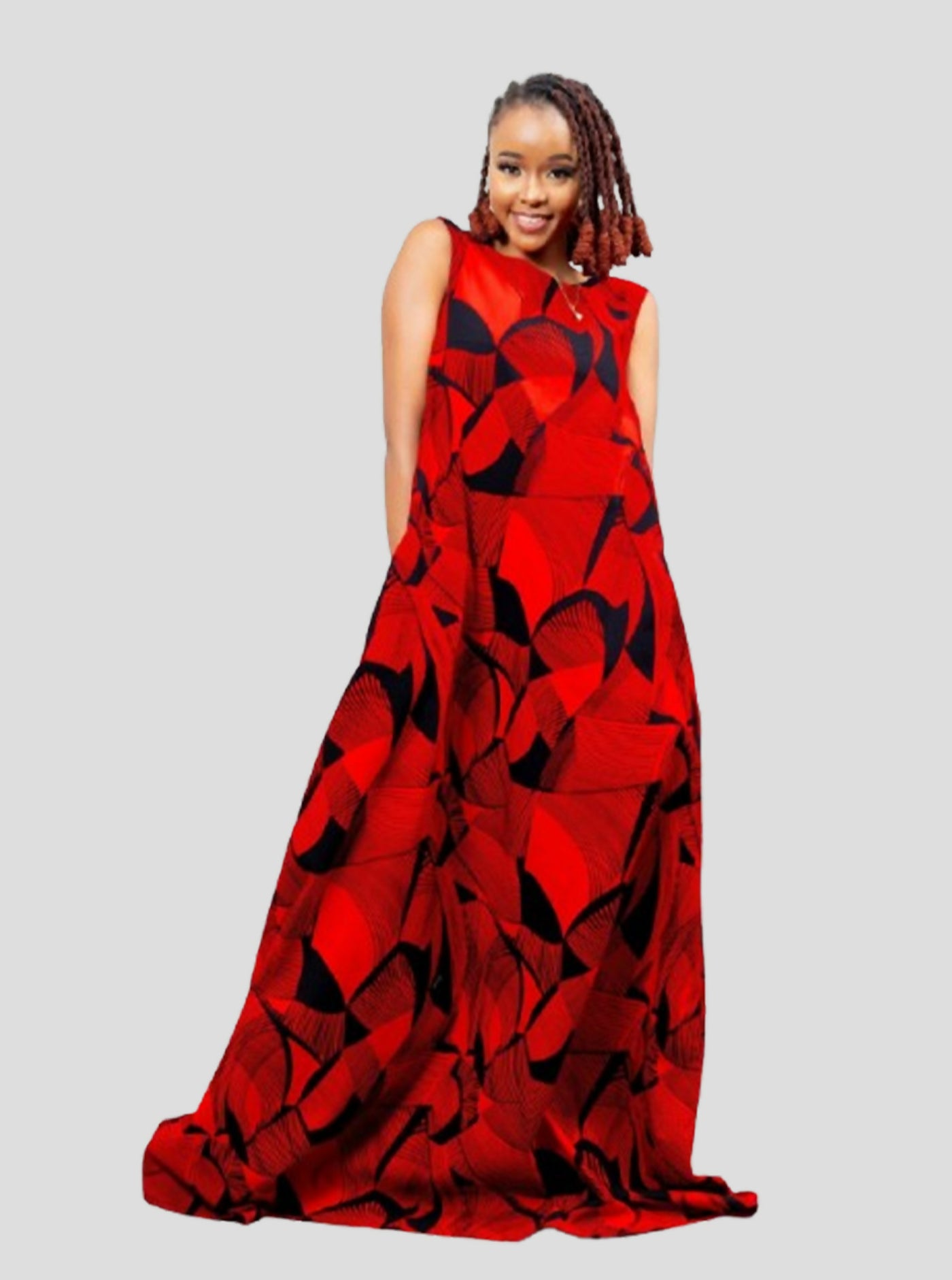 Afriwia Cedar Ankara Dress - Red - Shopzetu