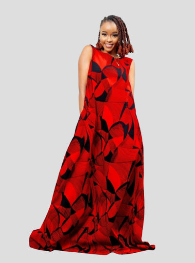 Afriwia Cedar Ankara Dress - Red - Shopzetu