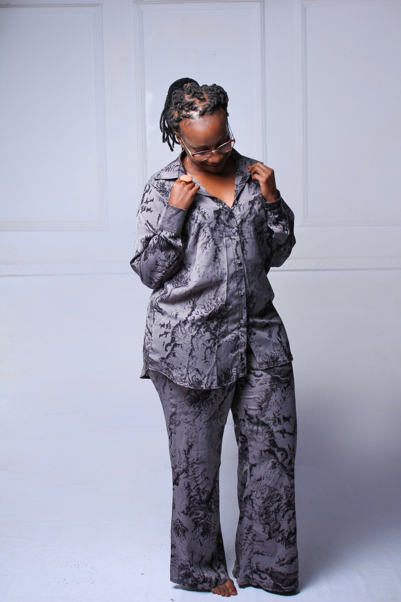 Thick & Fab Vivica Pant Set - Grey - Shopzetu