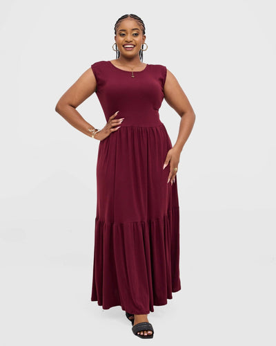 Gravio Seren Dress - Burgundy - Shopzetu