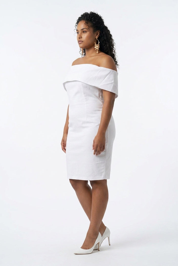 Stylish Sisters Off-The-Shoulder Bardot Bodycon Midi Dress - White