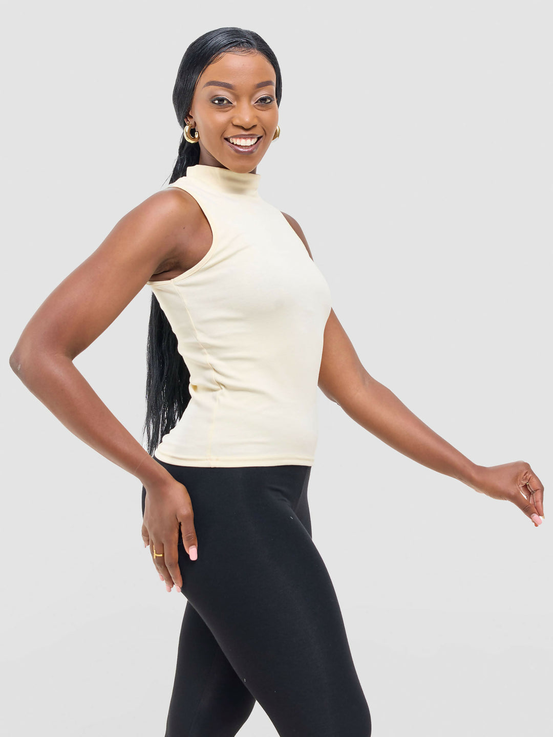 Anel's Knitwear Sleeveless Turtle Neck Top - Cream - Shopzetu