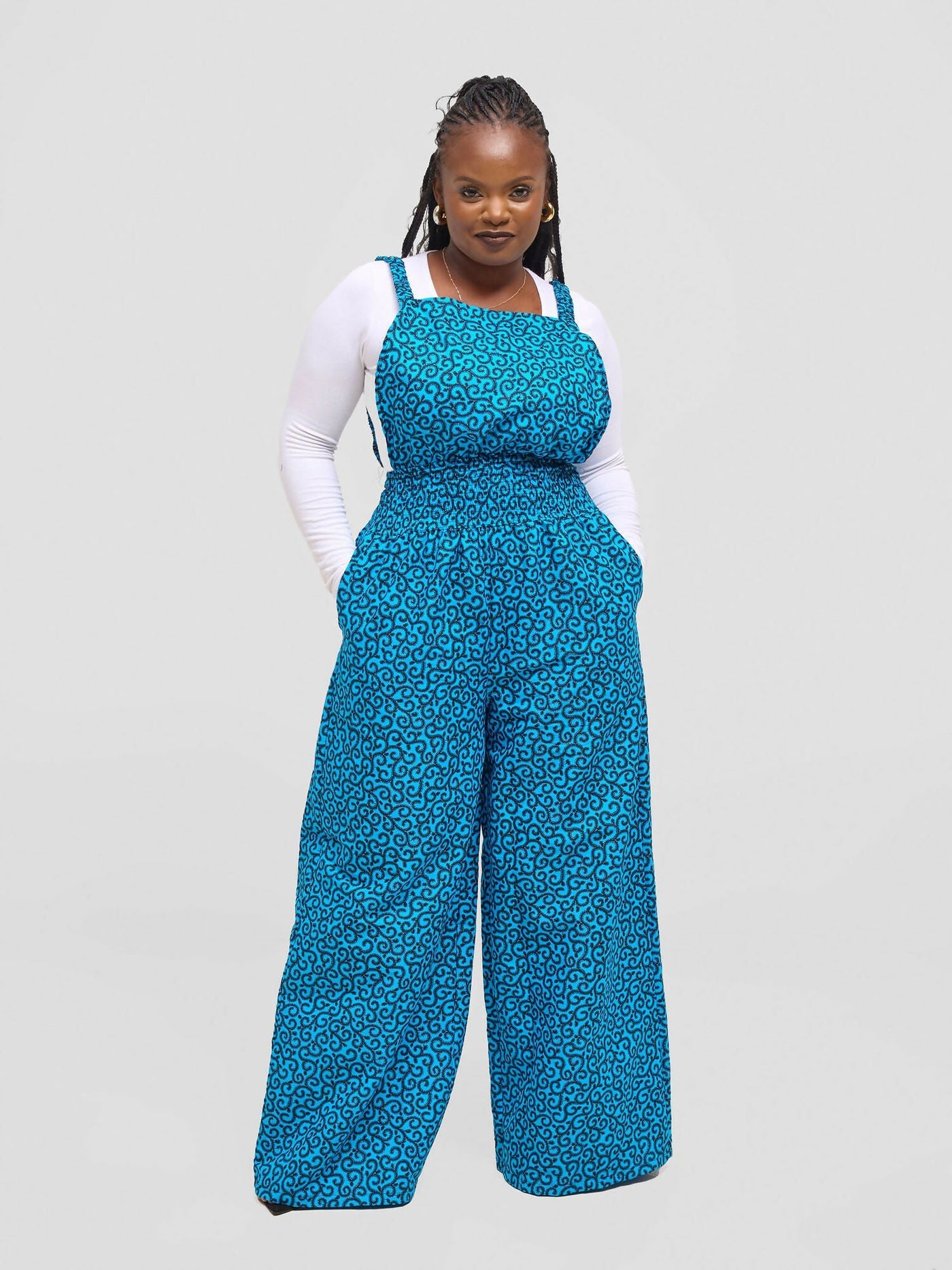 Waridi Africa Bahari Dungaree Jumpsuit - Blue - Shopzetu